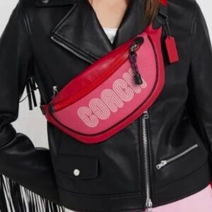 EUC Coach Belt Bag 40 Colorblock Pink Red Strap